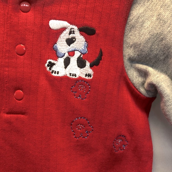 Vintage red/gray puppy one piece sweatshirt romper/jumpsuit, newborn - Picture 4 of 7